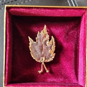 Gold Edged Burgundy Maple Leaf Brooch/ Pin
